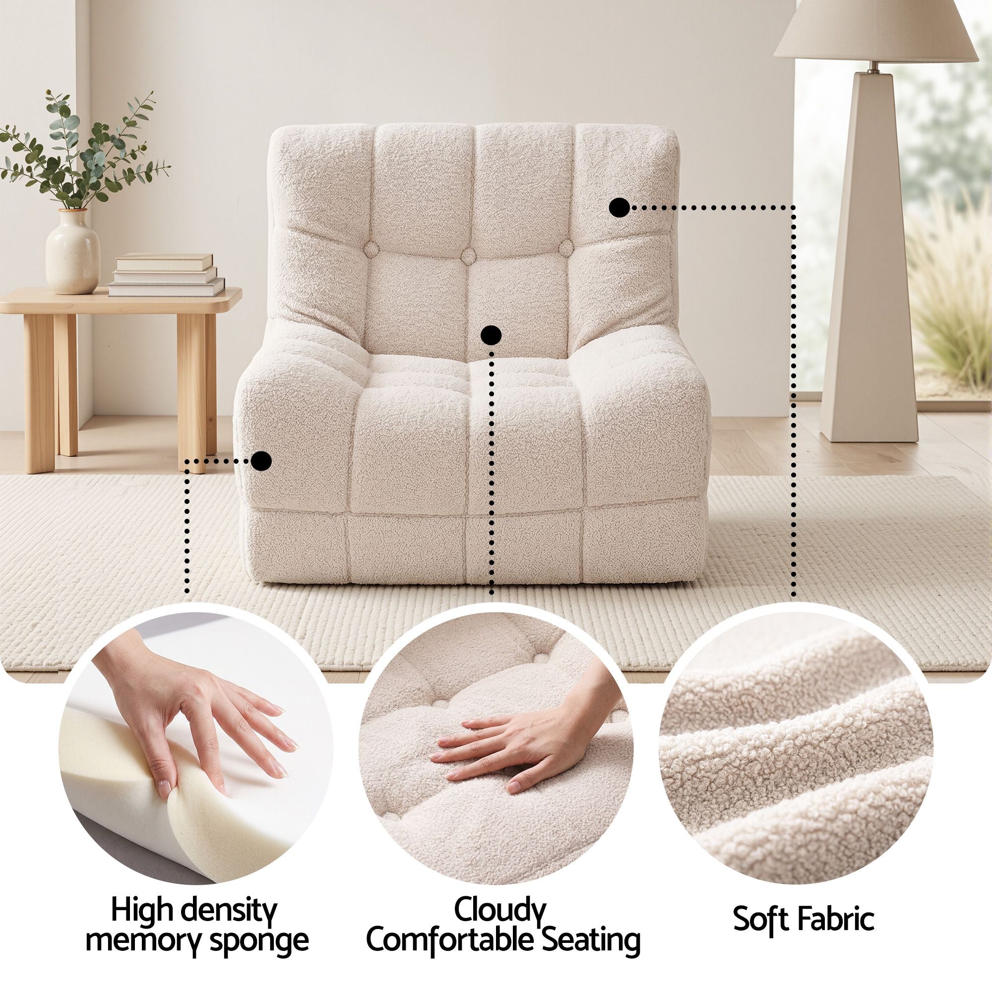 Single Small Boneless Couch - White