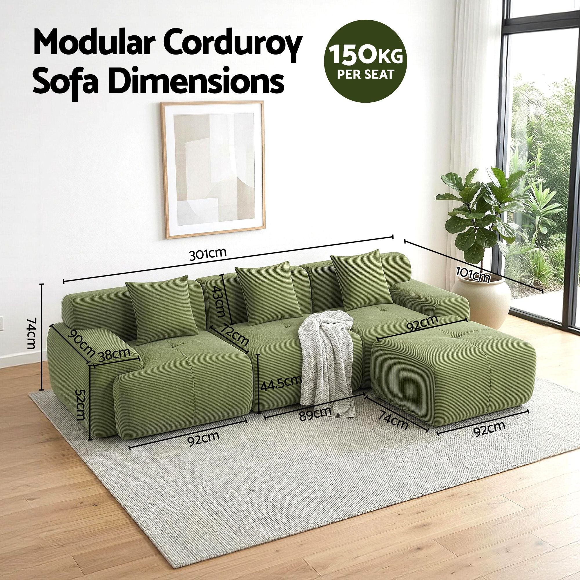 Modular Sofa Bed - L-Shaped - Green