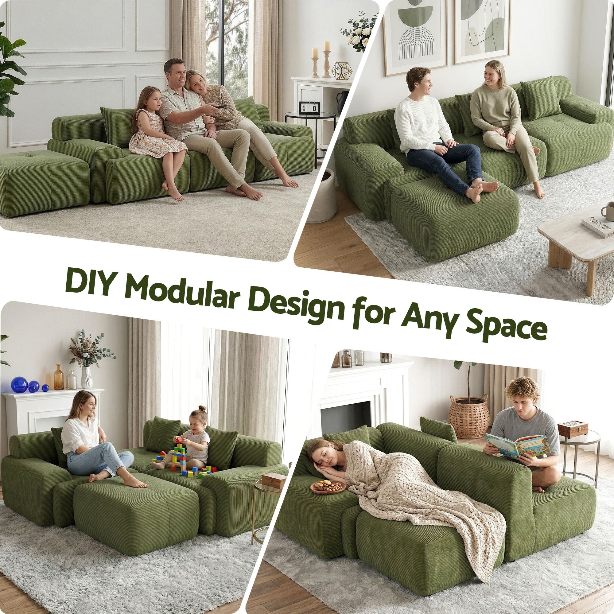 Modular Sofa Bed - L-Shaped - Green