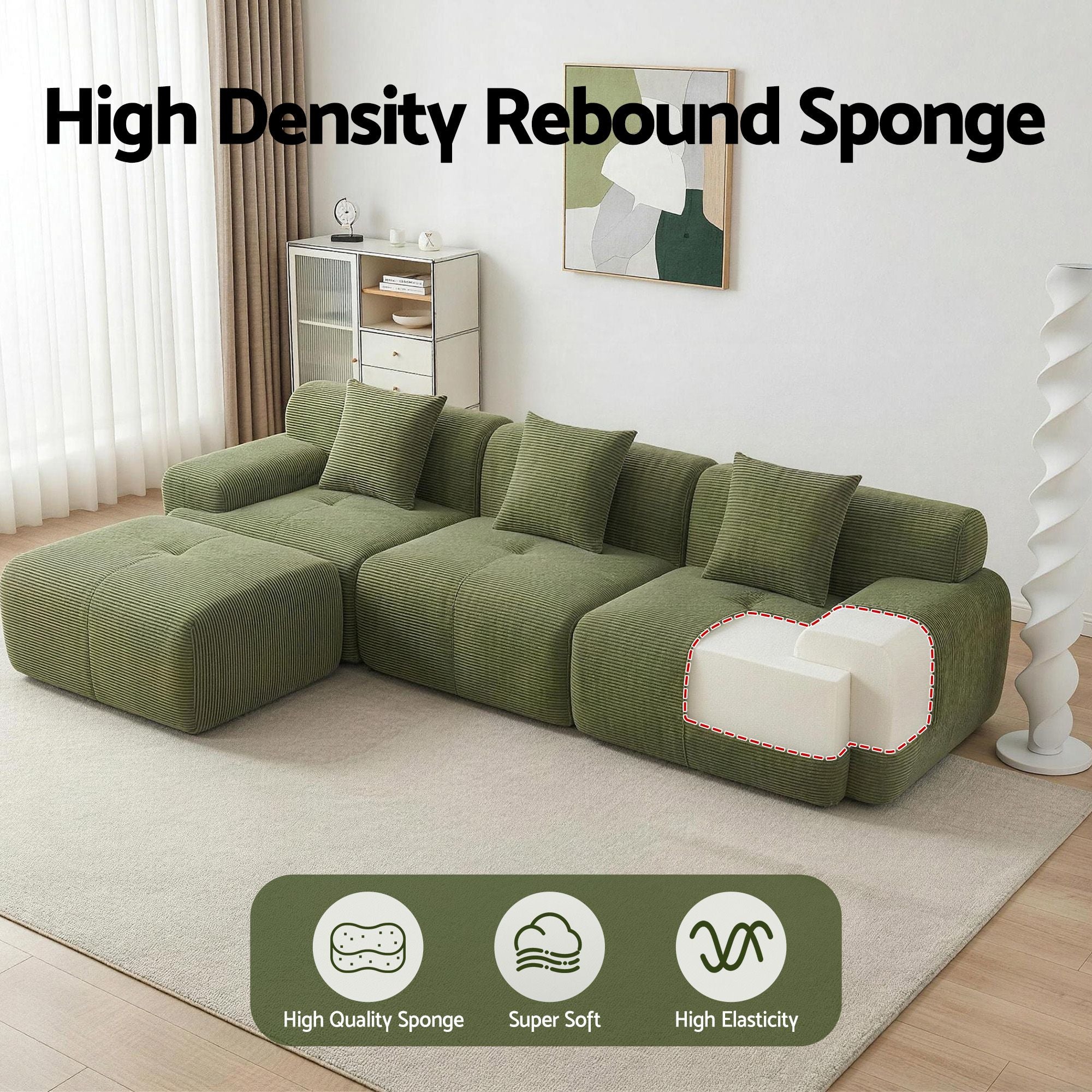 Modular Sofa Bed - L-Shaped - Green