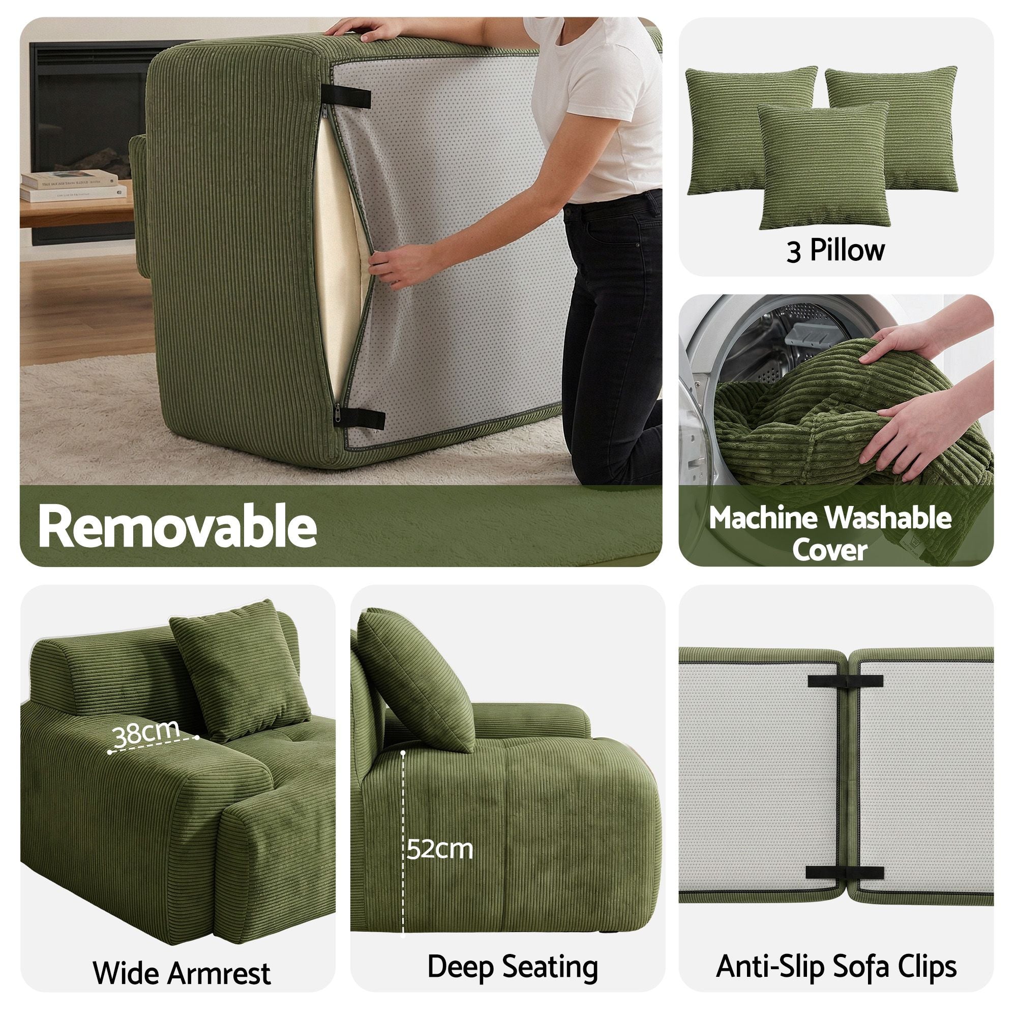 Modular Sofa Bed - L-Shaped - Green