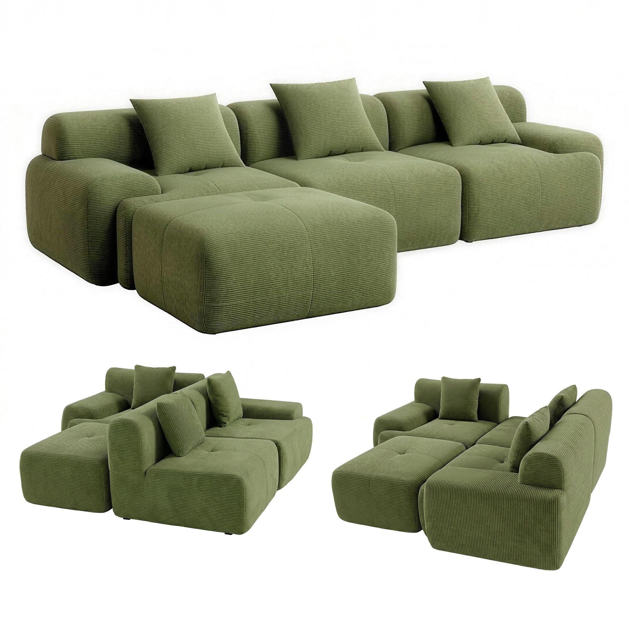 Modular Sofa Bed - L-Shaped - Green