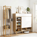 Shoe Rack Cabinet & Bamboo Clothes Rack Set - White Pine