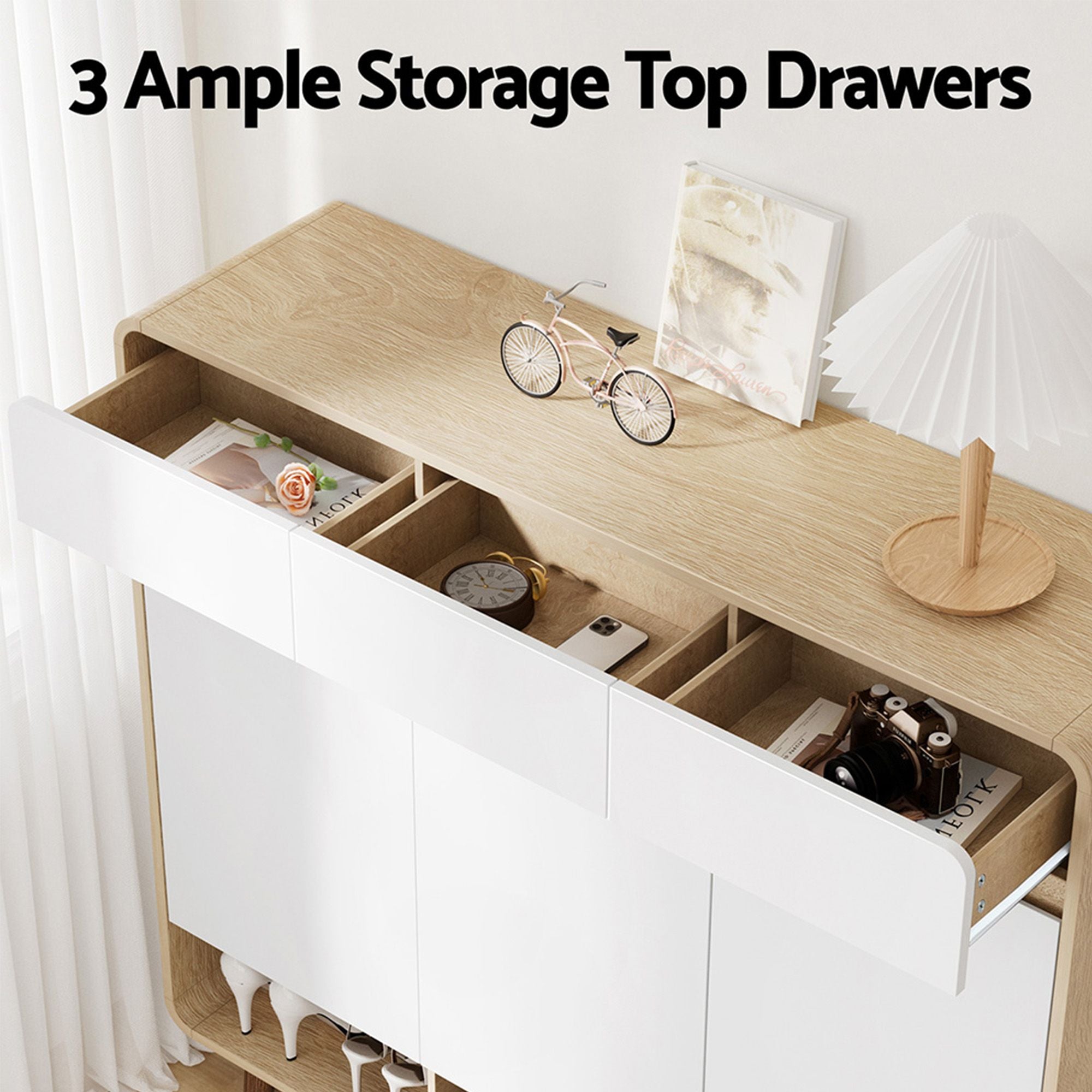 Shoe Rack Cabinet & Bamboo Clothes Rack Set - White Pine