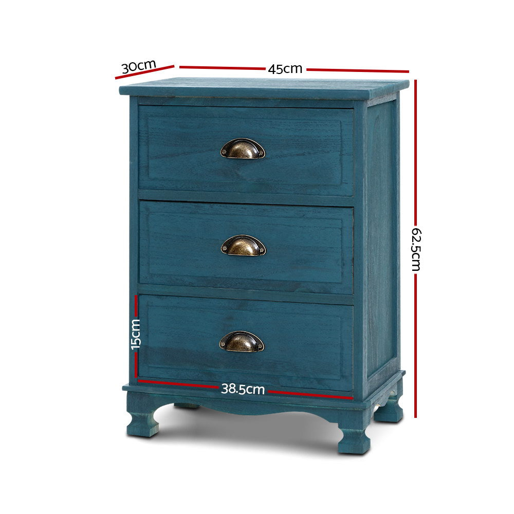 3 Drawers Bedside Table Vintage -  Blue