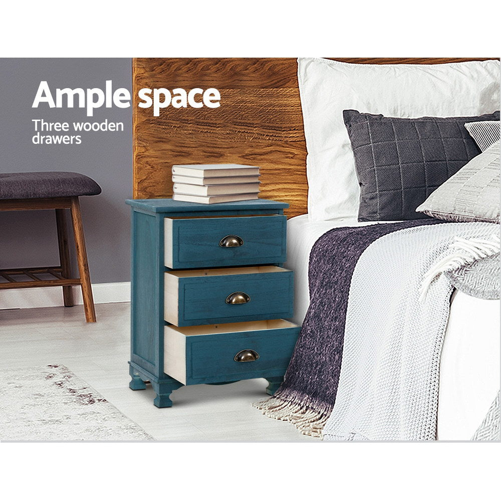 3 Drawers Bedside Table Vintage -  Blue
