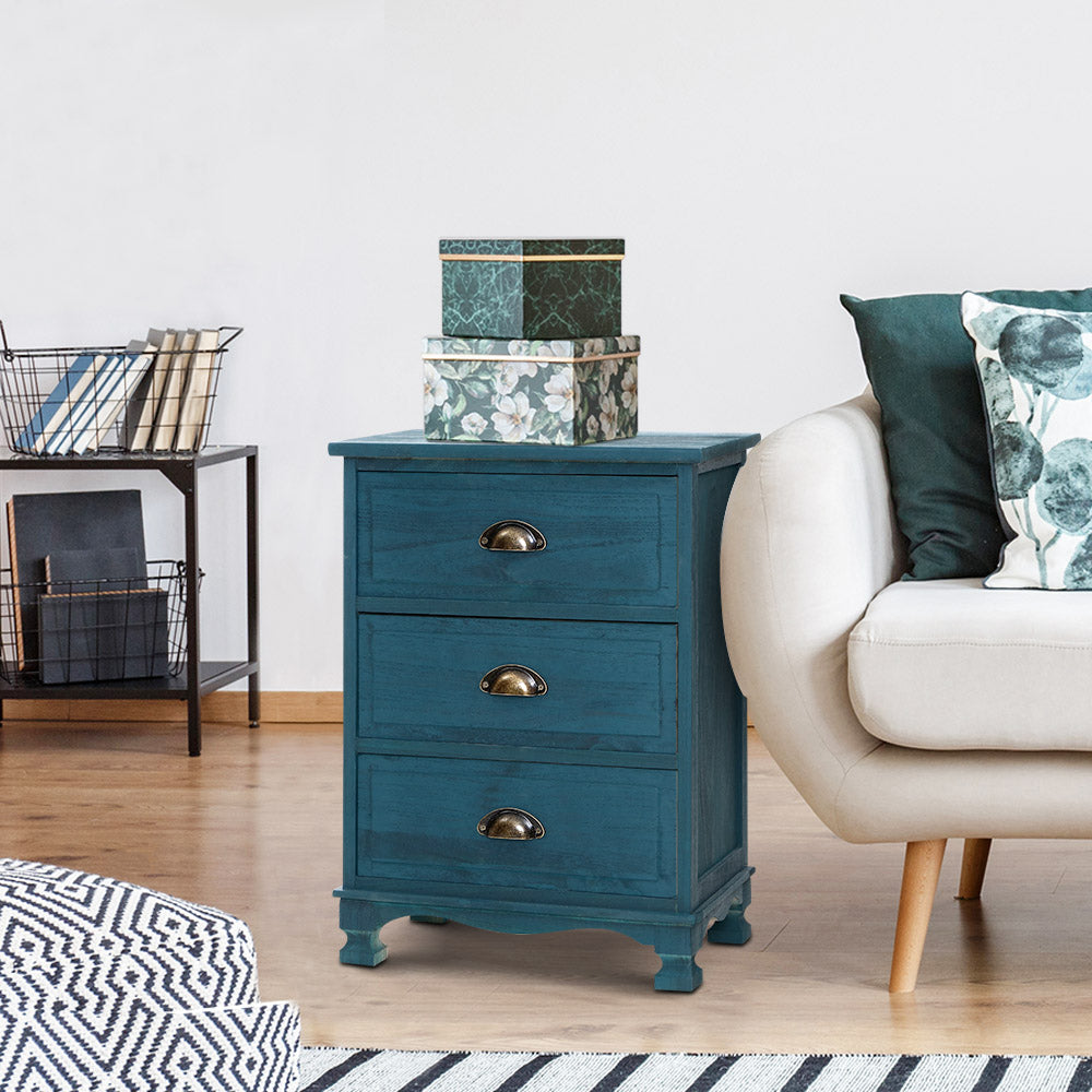 3 Drawers Bedside Table Vintage -  Blue
