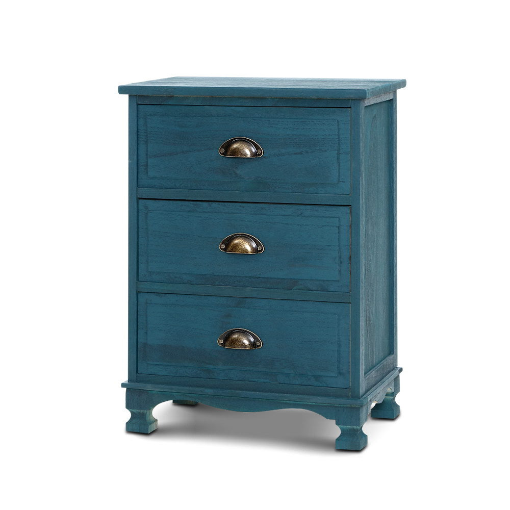 3 Drawers Bedside Table Vintage -  Blue
