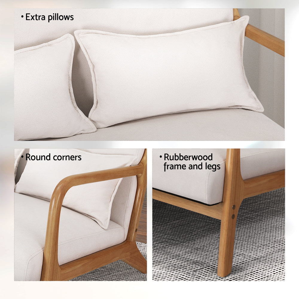 2 Seater Armchair Lounge Sofa - Beige