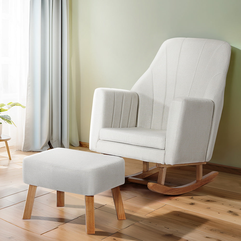 Rocking Chair with Footstool - Beige