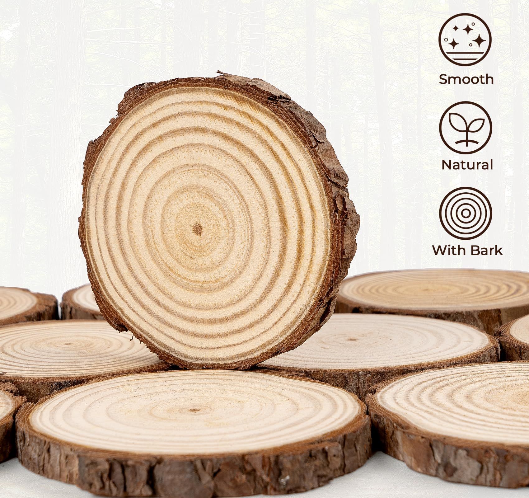 Natural Wood Slices3-4cm Thickness 1cm, 10 PCS Round Wooden Discs with Tree Bark, Wood Slices for Centerpieces for Handmade Crafts, Wood Circles for Rustic Wedding Decoration