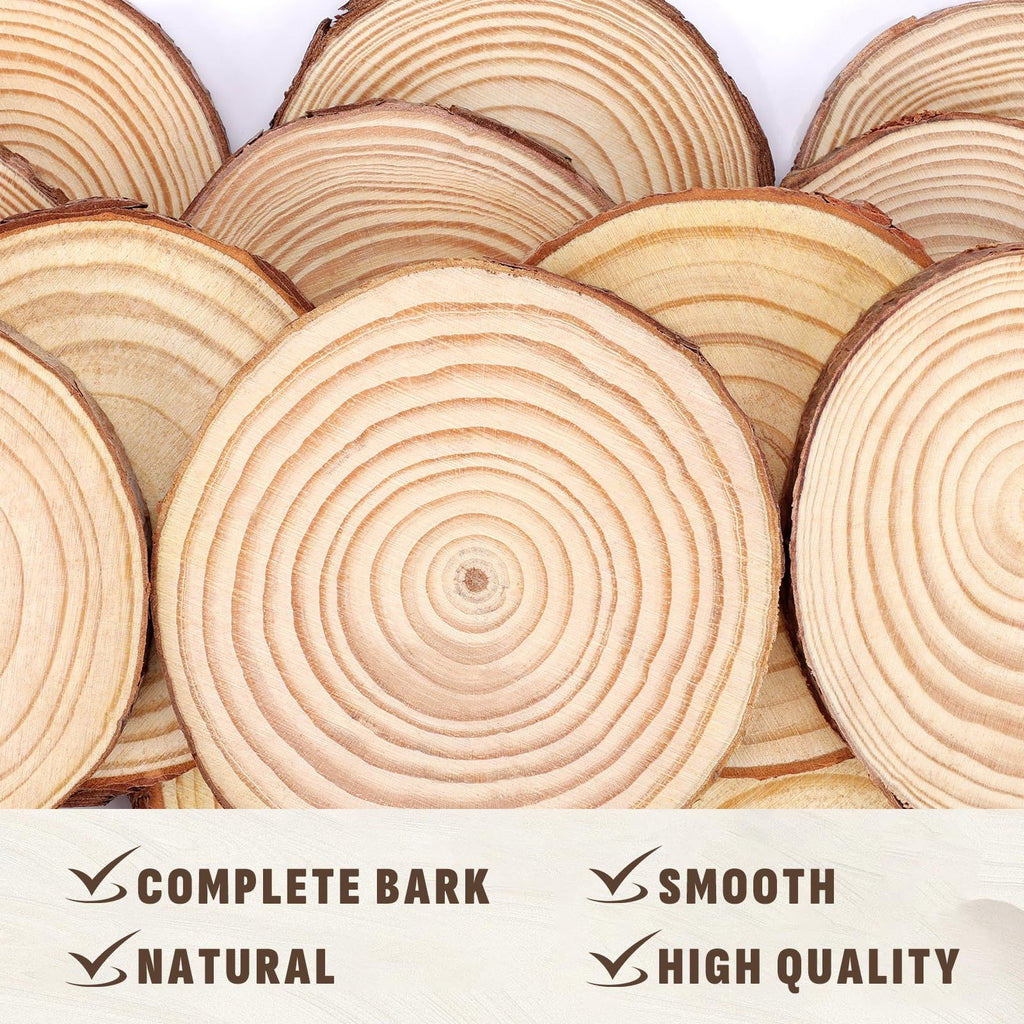 Natural Wood Slices3-4cm Thickness 1cm, 10 PCS Round Wooden Discs with Tree Bark, Wood Slices for Centerpieces for Handmade Crafts, Wood Circles for Rustic Wedding Decoration