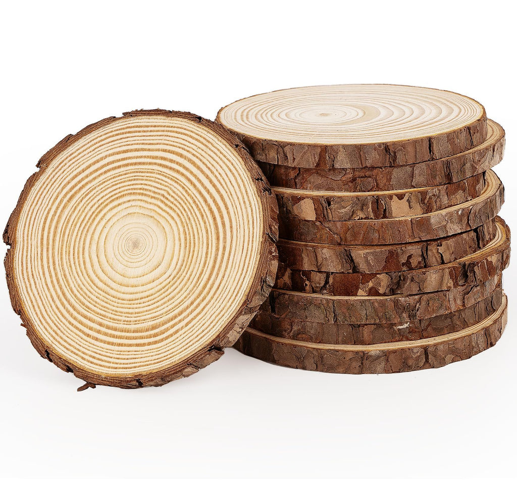 Natural Wood Slices3-4cm Thickness 1cm, 10 PCS Round Wooden Discs with Tree Bark, Wood Slices for Centerpieces for Handmade Crafts, Wood Circles for Rustic Wedding Decoration