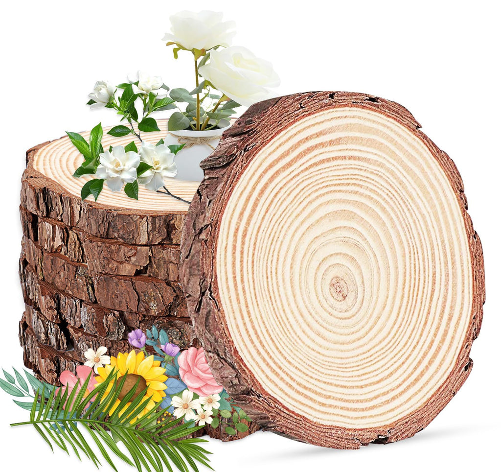 Natural Wood Slices3-4cm Thickness 1cm, 10 PCS Round Wooden Discs with Tree Bark, Wood Slices for Centerpieces for Handmade Crafts, Wood Circles for Rustic Wedding Decoration