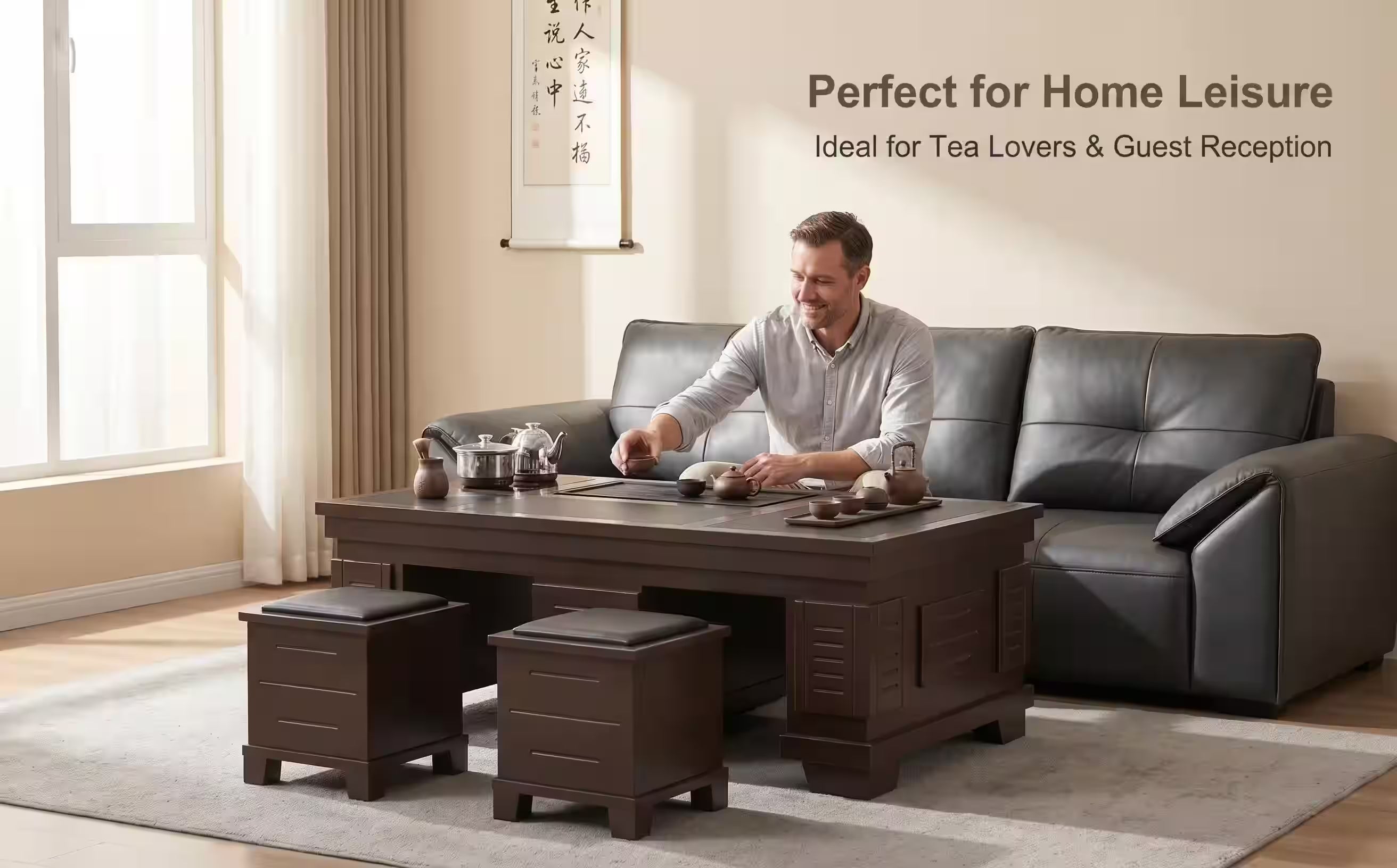 New Chinese Style Walnut Kung Fu Tea Table - 1.5m