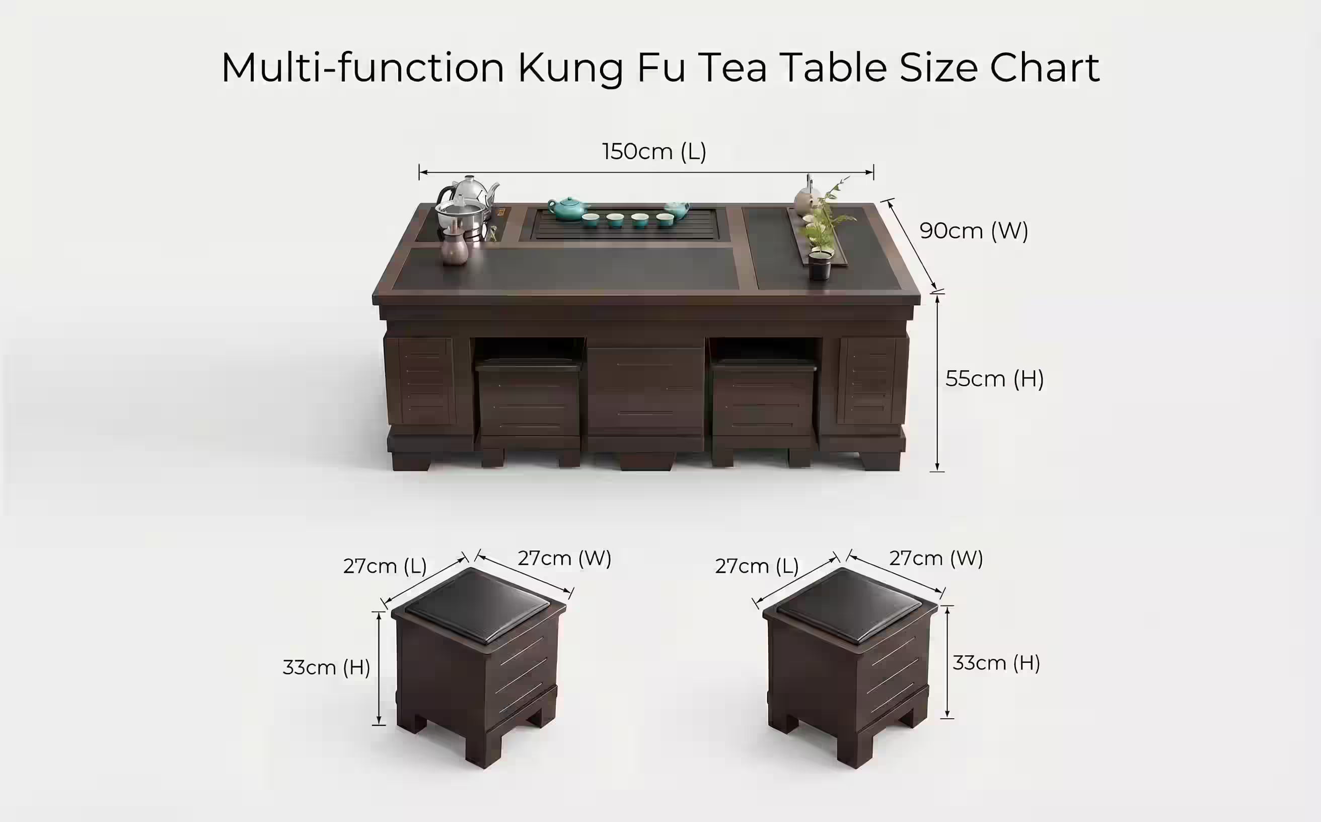 New Chinese Style Walnut Kung Fu Tea Table - 1.5m