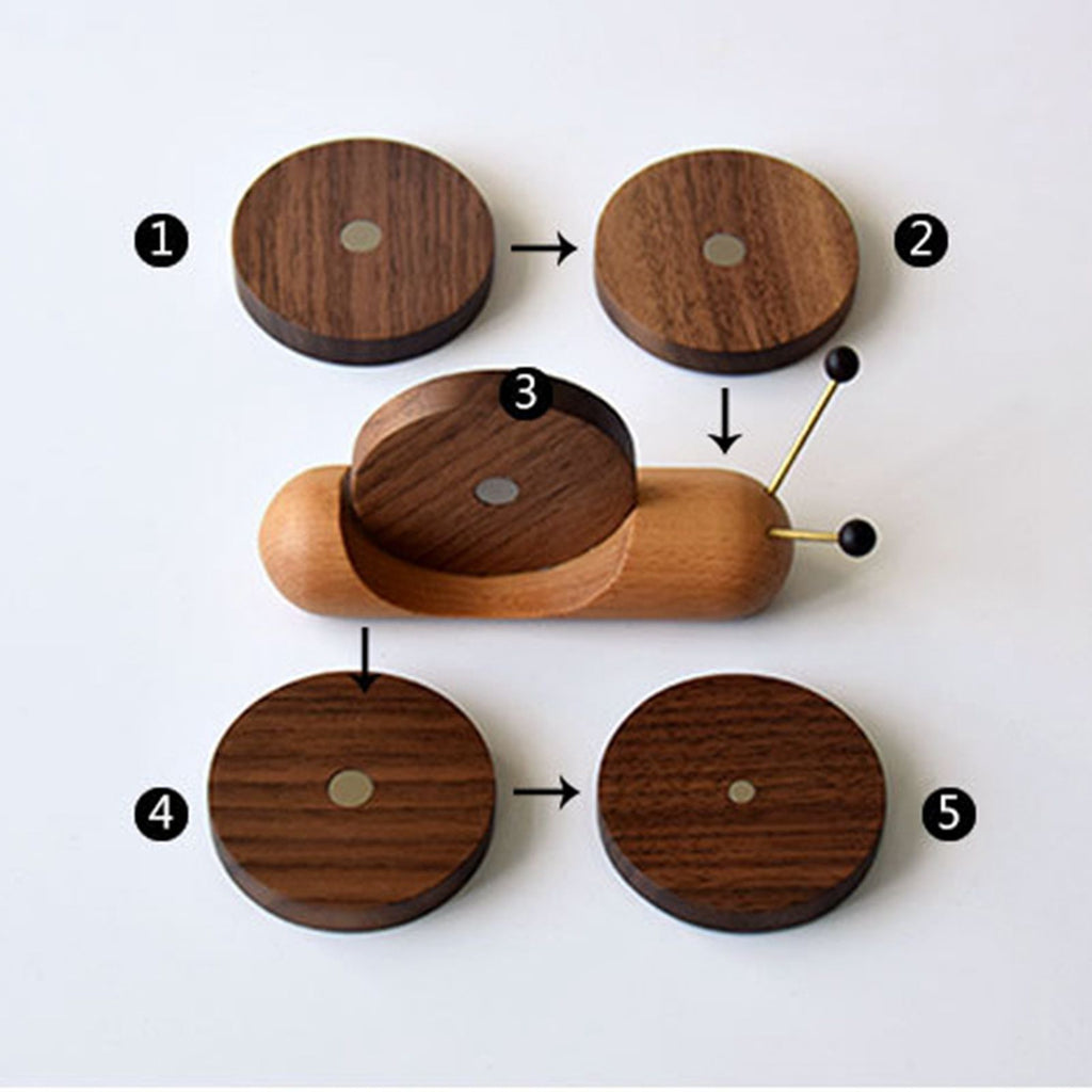 Wood Mug Coaster Heat Insulation Cute Snail Shape 5pcs Wooden Round Coasters with Magnet
