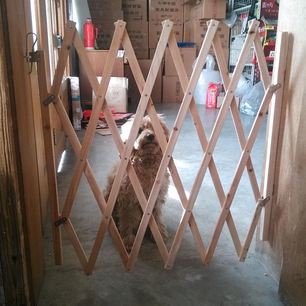 Pet Gate Retractable Adjustable Dog Sliding Door Wood Indoor Dog Gate Doorway Stairs Pet Puppy Safety Fence