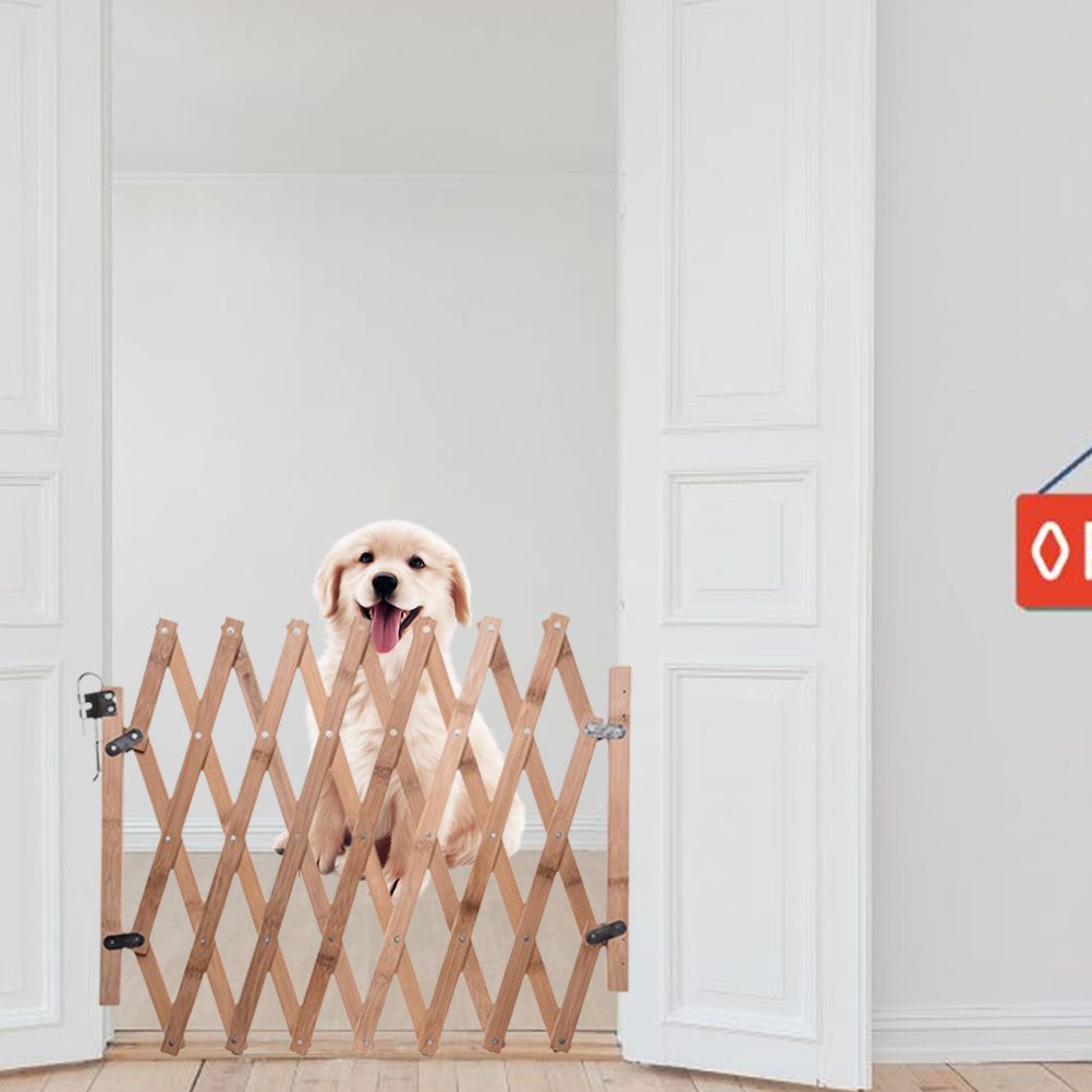 Pet Gate Retractable Adjustable Dog Sliding Door Wood Indoor Dog Gate Doorway Stairs Pet Puppy Safety Fence