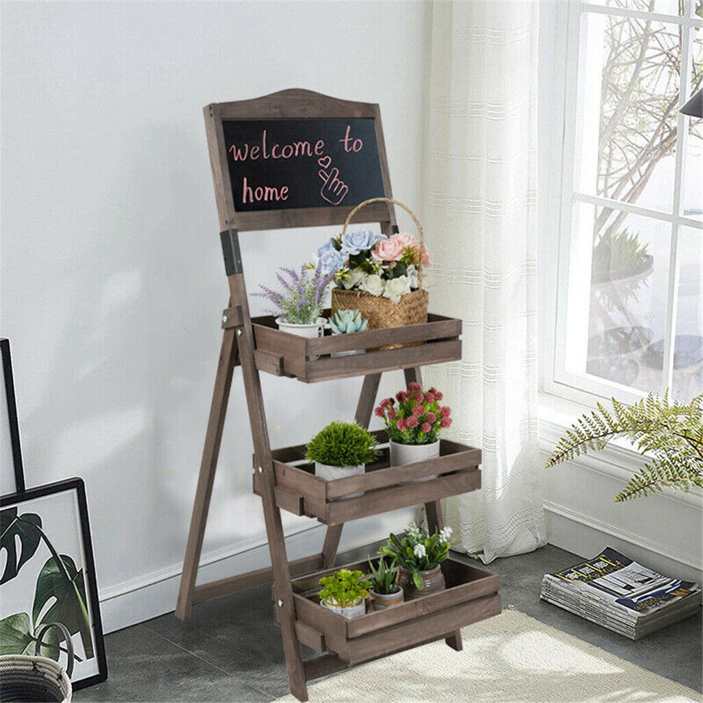 3 Tier Plant Stand - Rustic Wood