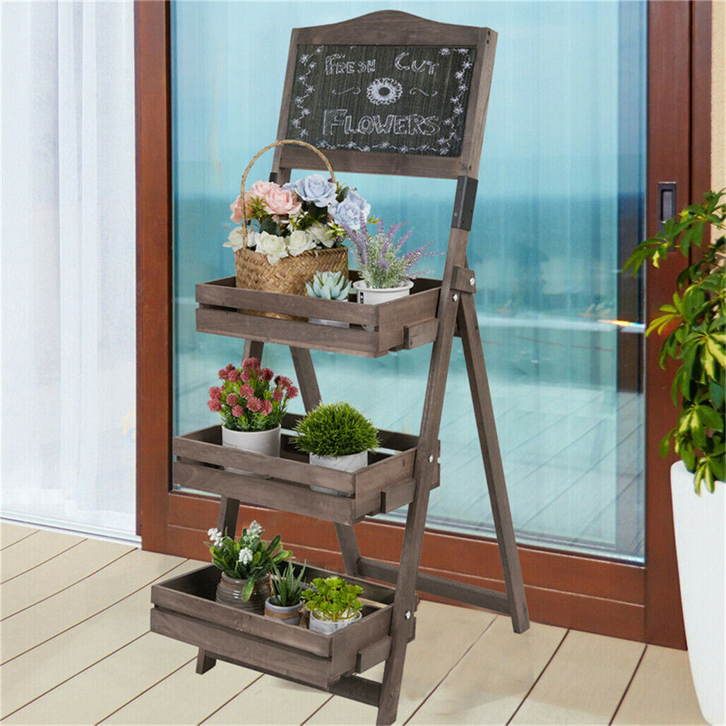 3 Tier Plant Stand - Rustic Wood