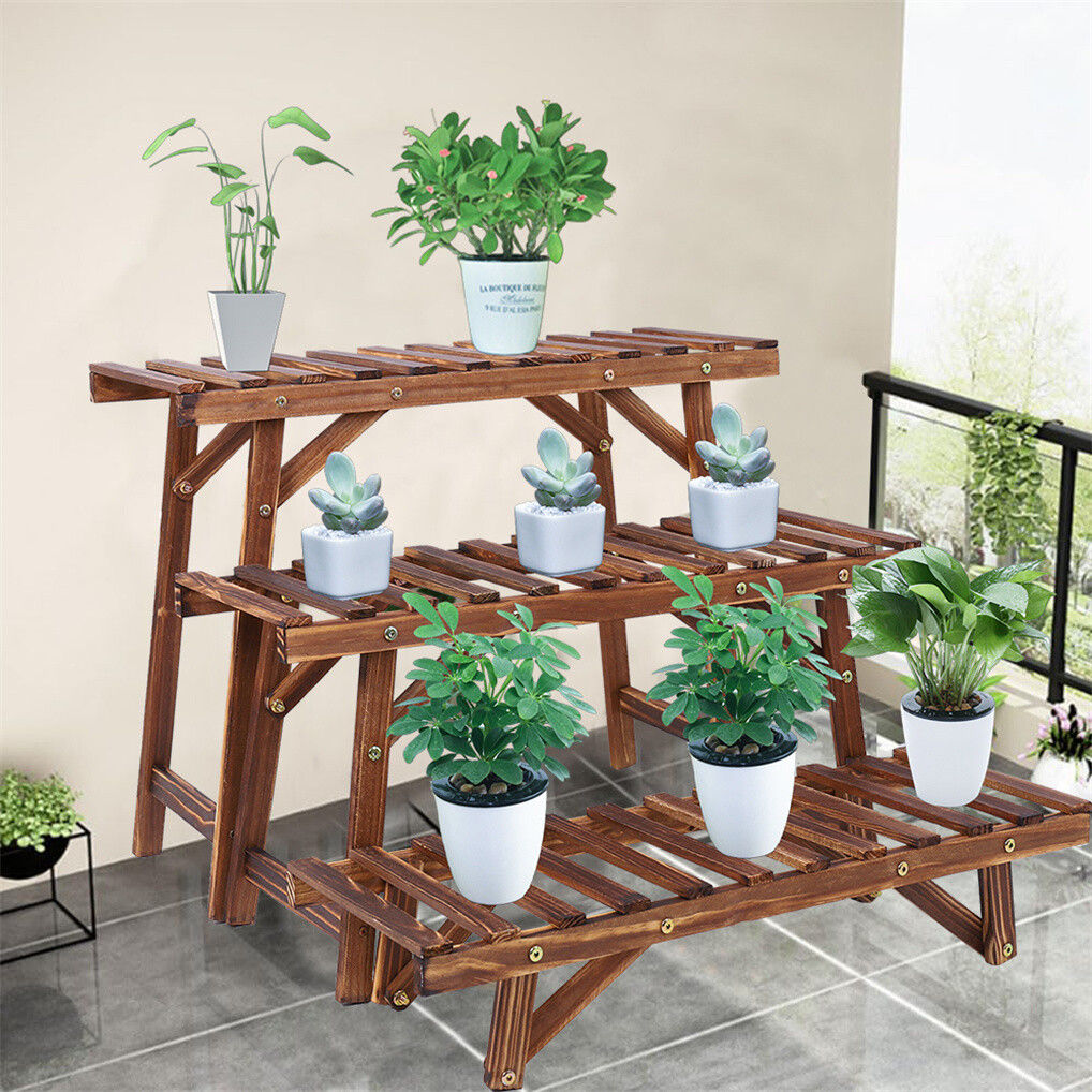 3pcs Plant Stand Ladder Garden Flower Display - Pine Wood