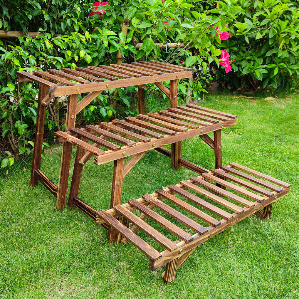 3pcs Plant Stand Ladder Garden Flower Display - Pine Wood