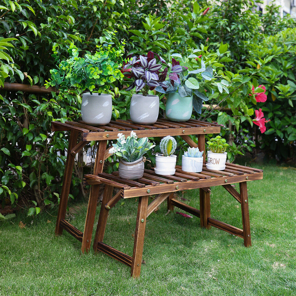 3pcs Plant Stand Ladder Garden Flower Display - Pine Wood