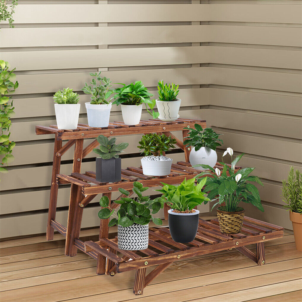 3pcs Plant Stand Ladder Garden Flower Display - Pine Wood