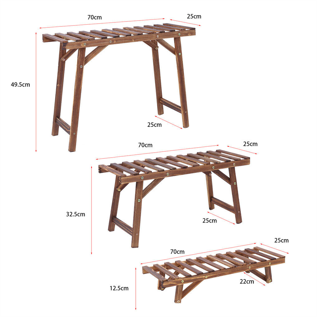 3pcs Plant Stand Ladder Garden Flower Display - Pine Wood
