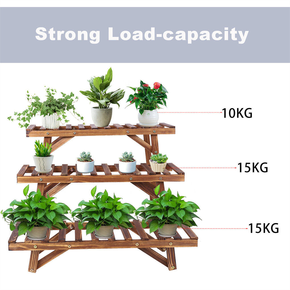3pcs Plant Stand Ladder Garden Flower Display - Pine Wood