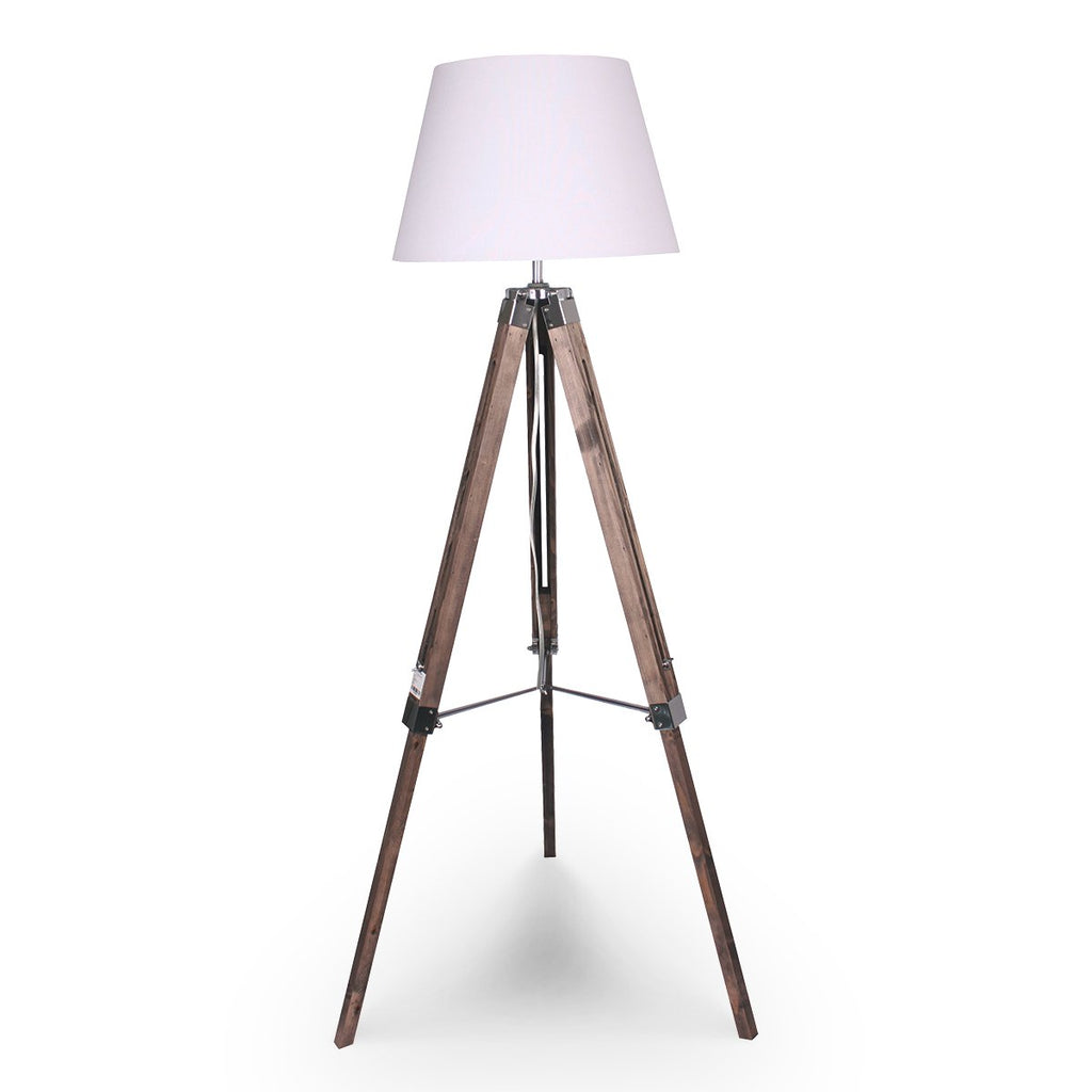 Tripod Floor Lamp White Shade - Solid Wood
