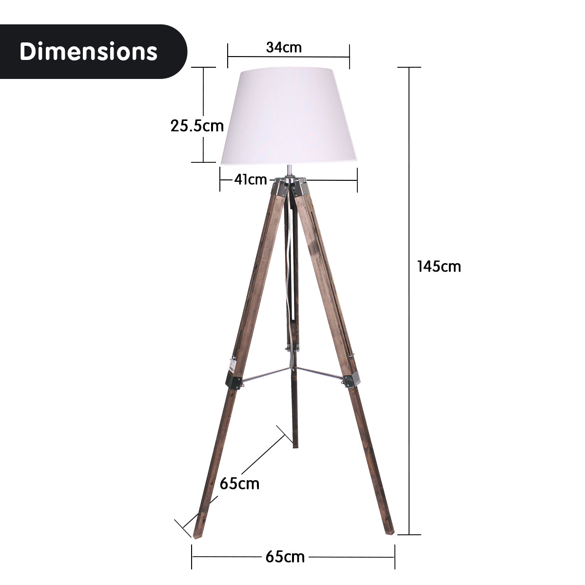 Tripod Floor Lamp White Shade - Solid Wood