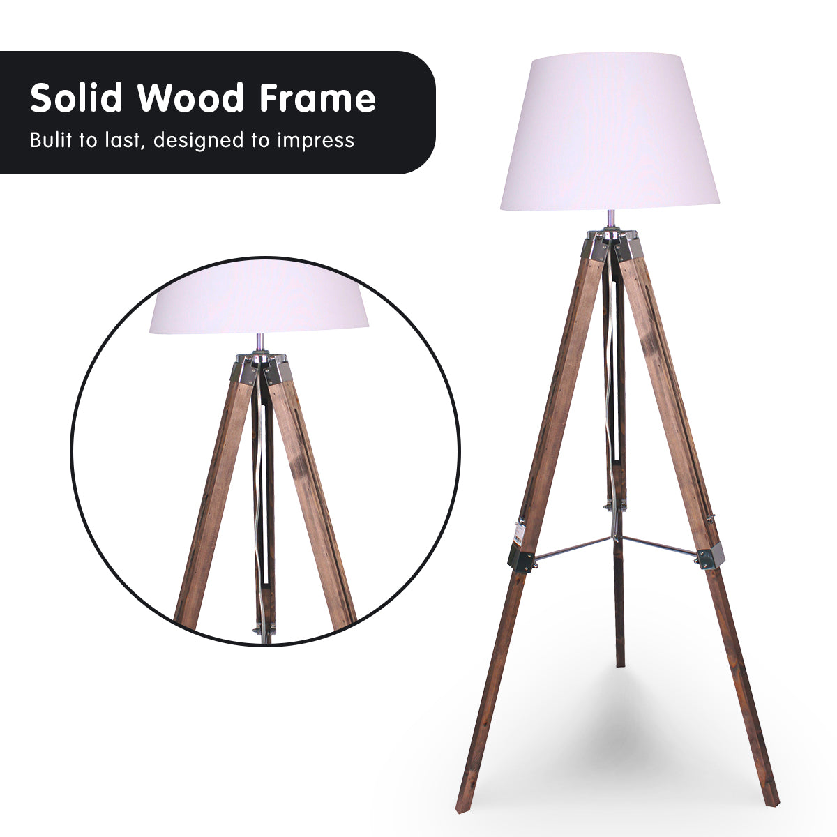 Tripod Floor Lamp White Shade - Solid Wood
