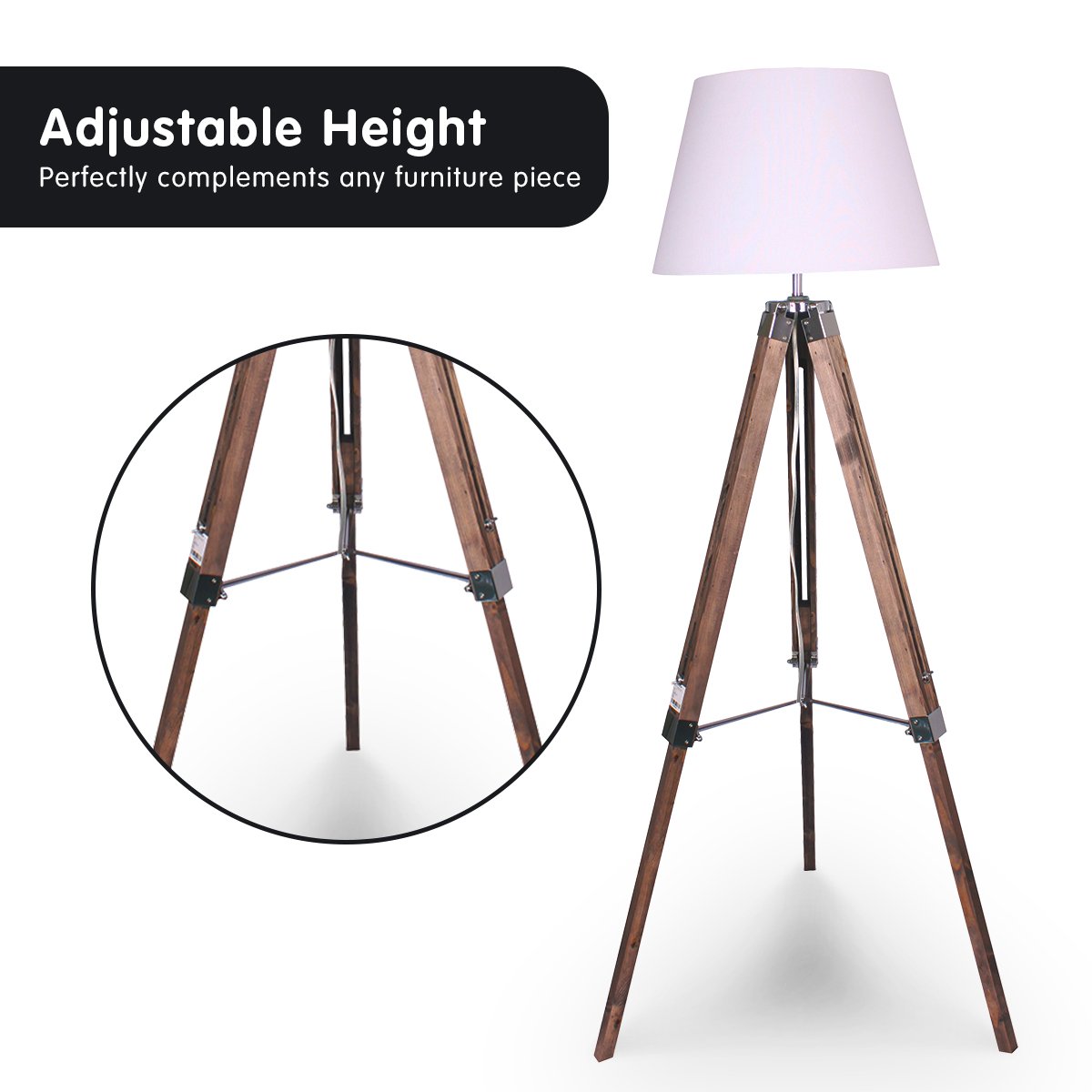 Tripod Floor Lamp White Shade - Solid Wood