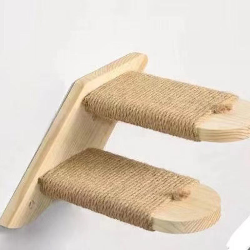 2-Tier Solid Wood Wall-Mounted Cat Climbing Ladder