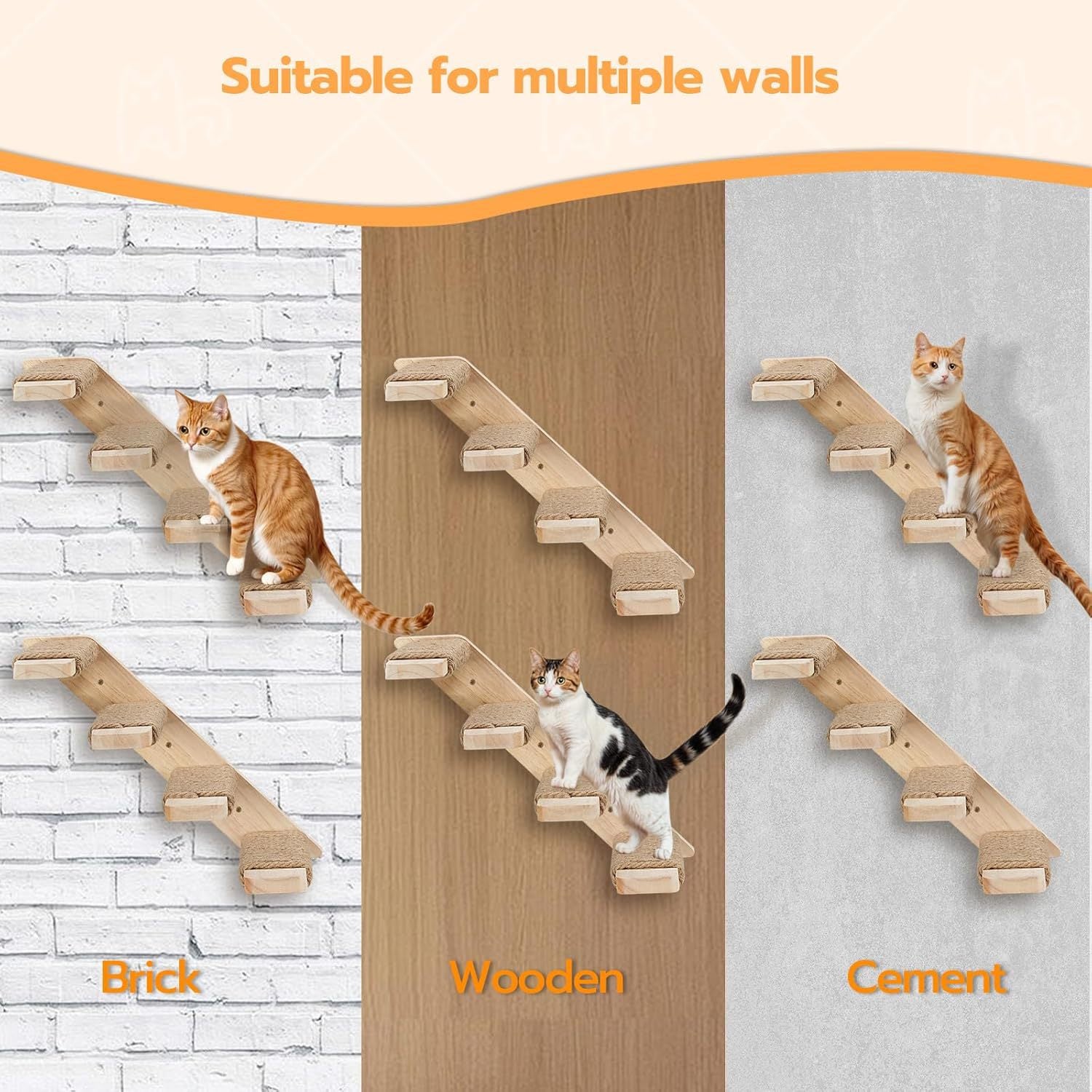 2-Tier Solid Wood Wall-Mounted Cat Climbing Ladder