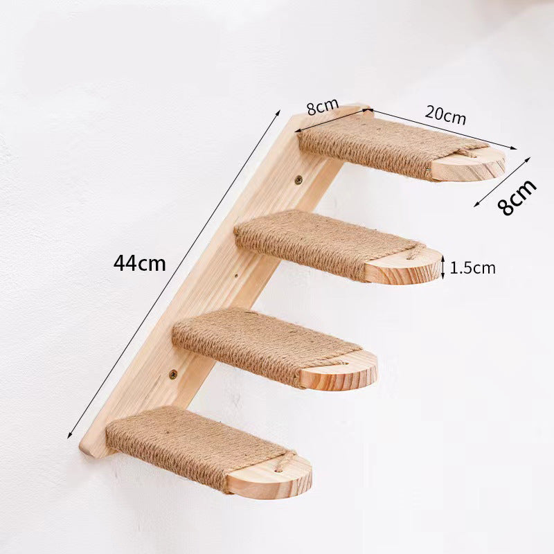 3-Tier Solid Wood Wall-Mounted Cat Climbing Ladder