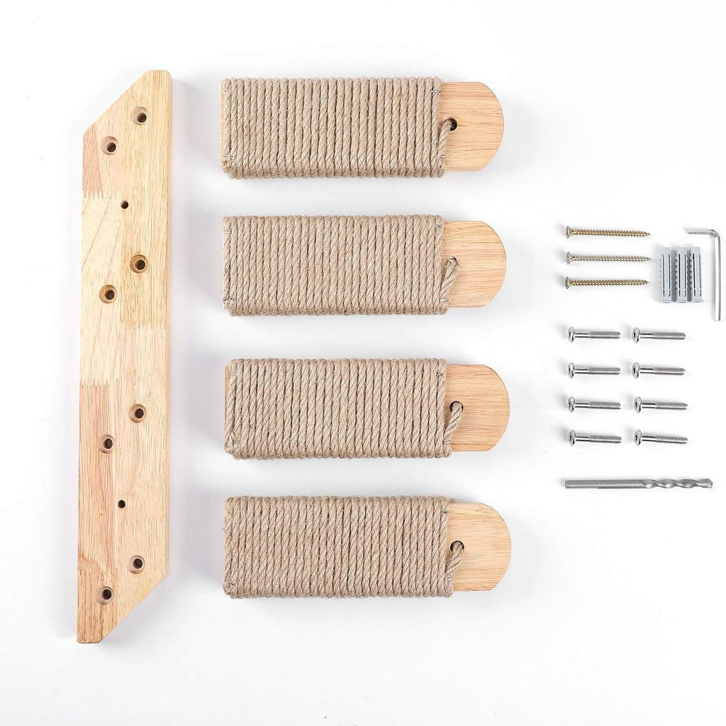 3-Tier Solid Wood Wall-Mounted Cat Climbing Ladder