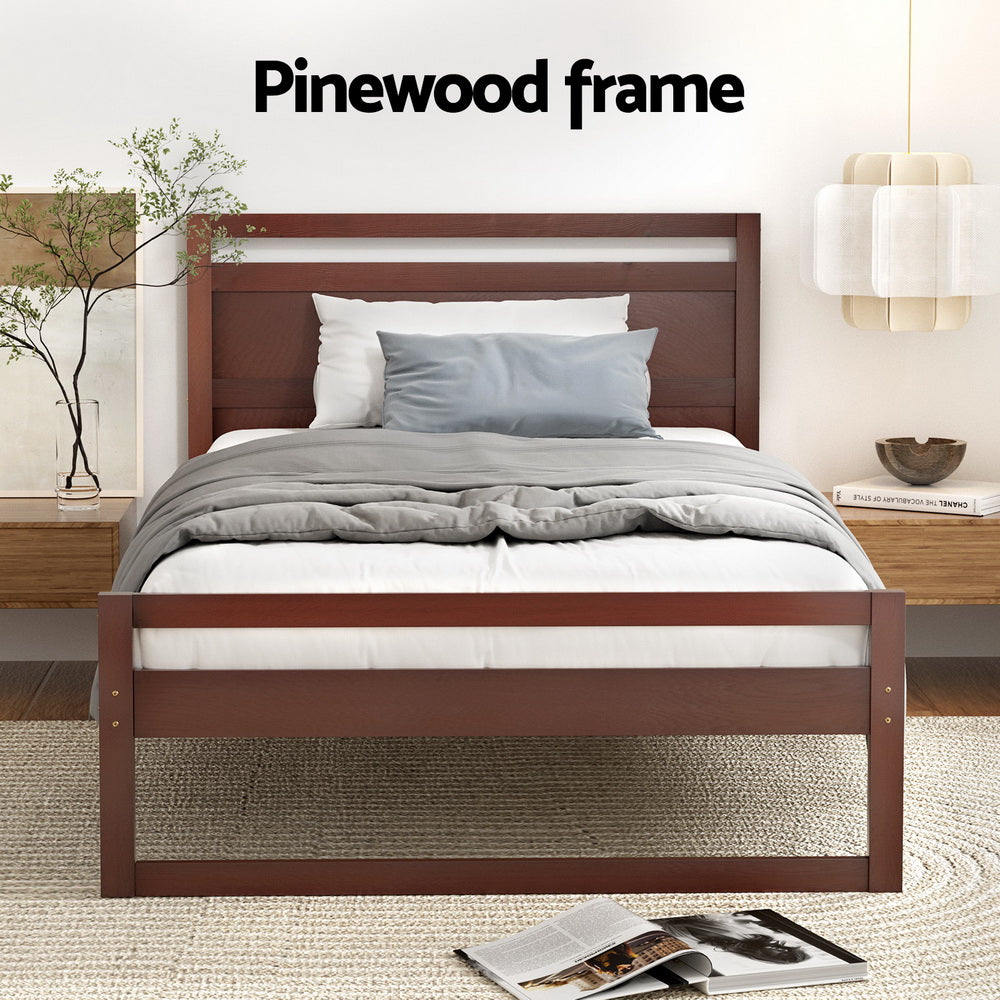 Wooden Bed Frame King Single Size - Walnut
