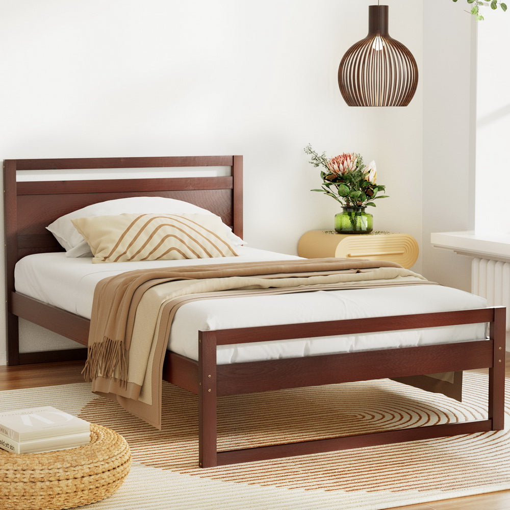 Wooden Bed Frame King Single Size - Walnut
